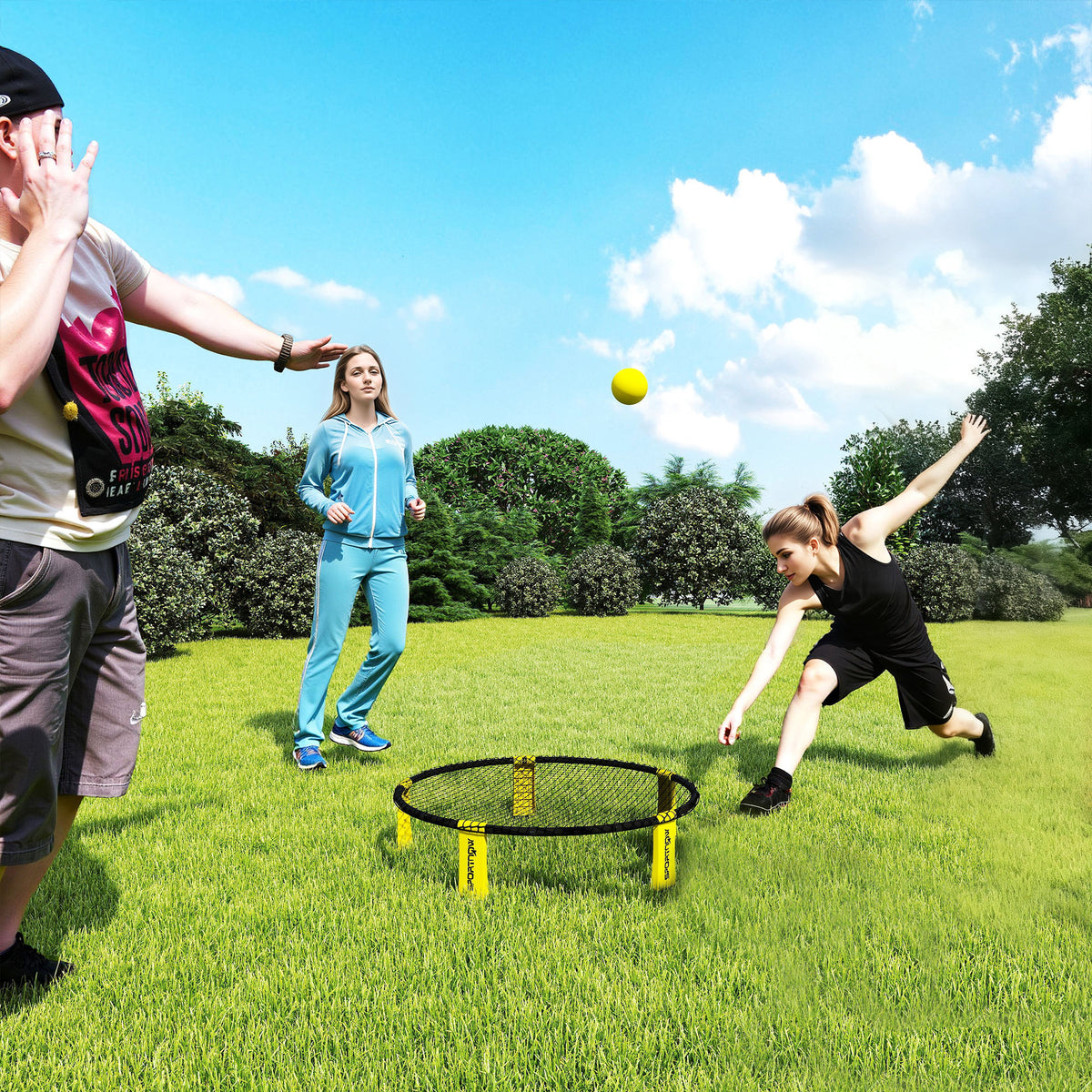 Set gioco di mini-pallavolo all'aperto con rete, 3 palloni e pompa, portatile con borsa per il trasporto gialla