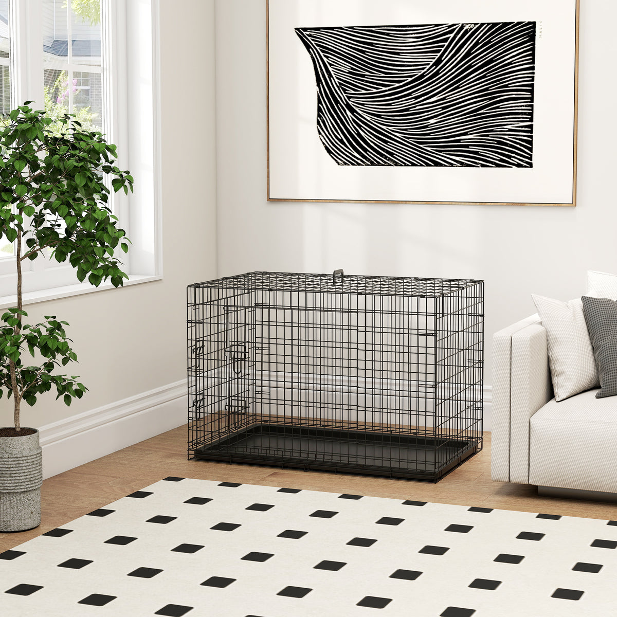 Cage caisse de transport pliante pour chien en métal noir 92 x 57 x 62,5 cm