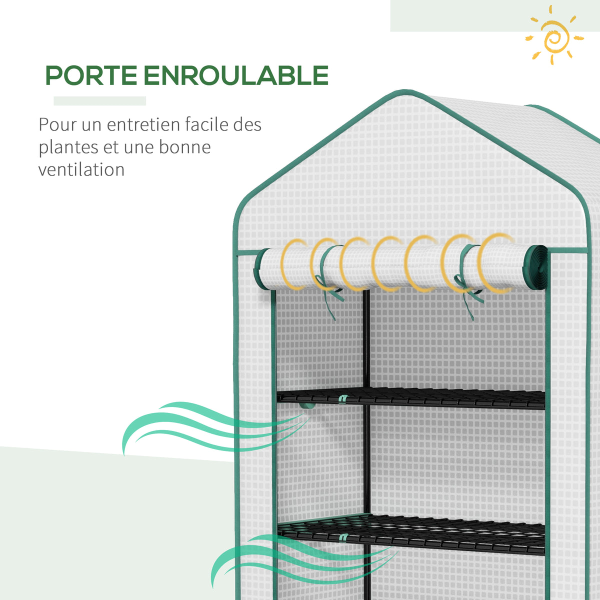 Serre de jardin Serre 5 niveaux avec 1 porte enroulable, Bâche en PE Renforcée Résistante dim. 90L x 49l x 193H cm