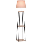 Lampadaire design contemporain dim. 40L x 40l x 160H cm 40 W max. 3 étagères intégrées bois massif pin métal noir lin beige