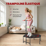 Trampoline de fitness 114 cm, cordes élastiques, poignée réglable 3 positions, trampoline d'exercice silencieux, rouge