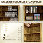 Rangements pour CD et DVD avec 8 compartiments et 6 étagères réglables, capacité max. 360 CD/185 DVD et Blu-ray, marron