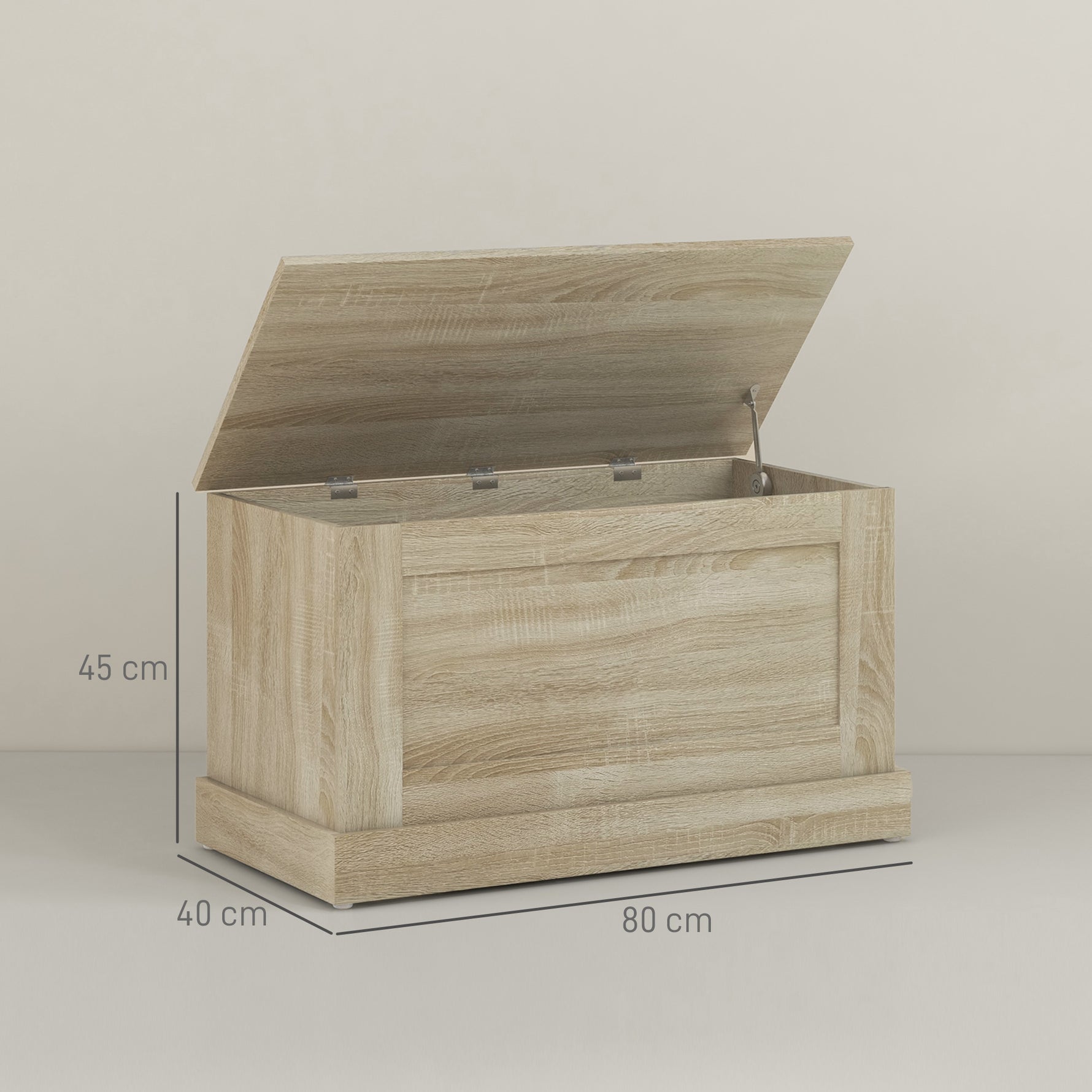 Coffre de rangement, coffre à jouets, avec charnière de sécurité, pour salon, en bois, 80 x 40 x 45 cm, bois naturel