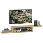 Meuble TV mural flottant suspendu support TV - étagère murale flottante - niche, passe-fils - chêne clair