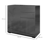 Commode Buffet Meuble de Rangement 2 tiroirs 2 Portes avec étagère 79 x 36 x 74 cm noir brillant
