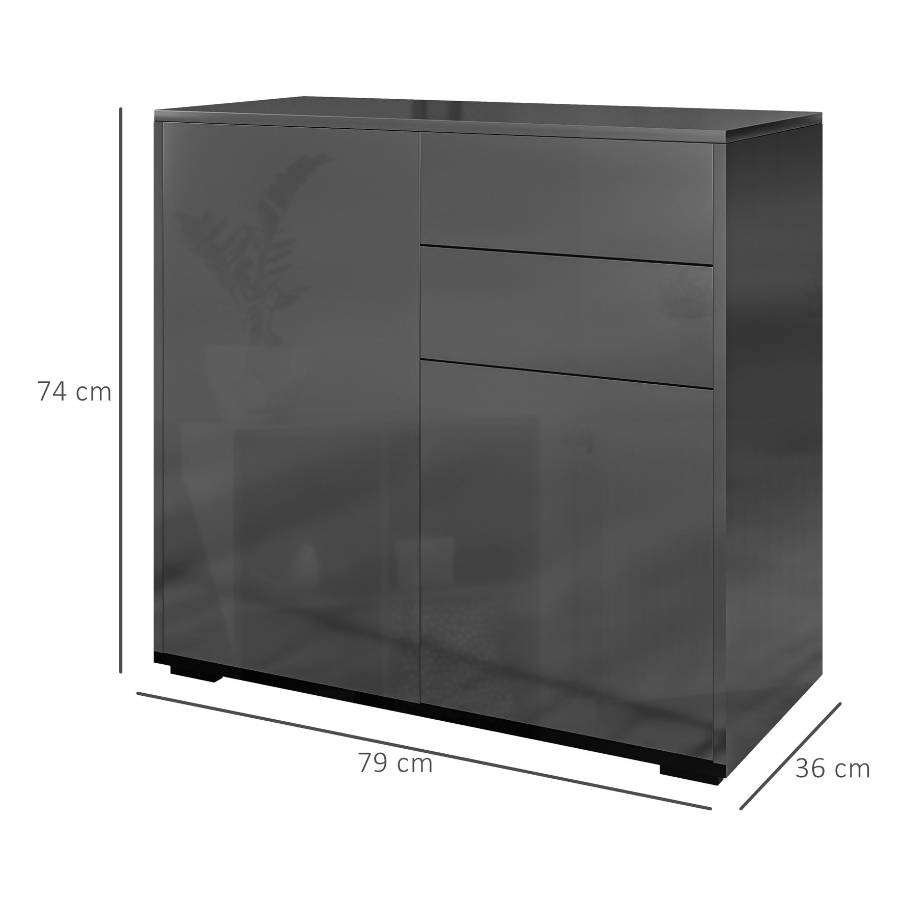 Commode Buffet Meuble de Rangement 2 tiroirs 2 Portes avec étagère 79 x 36 x 74 cm noir brillant