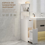 Meuble de salle de bain meuble de rangement avec tiroir sur roulettes, avec étagères ouvertes, 20 x 45 x 115 cm, blanc