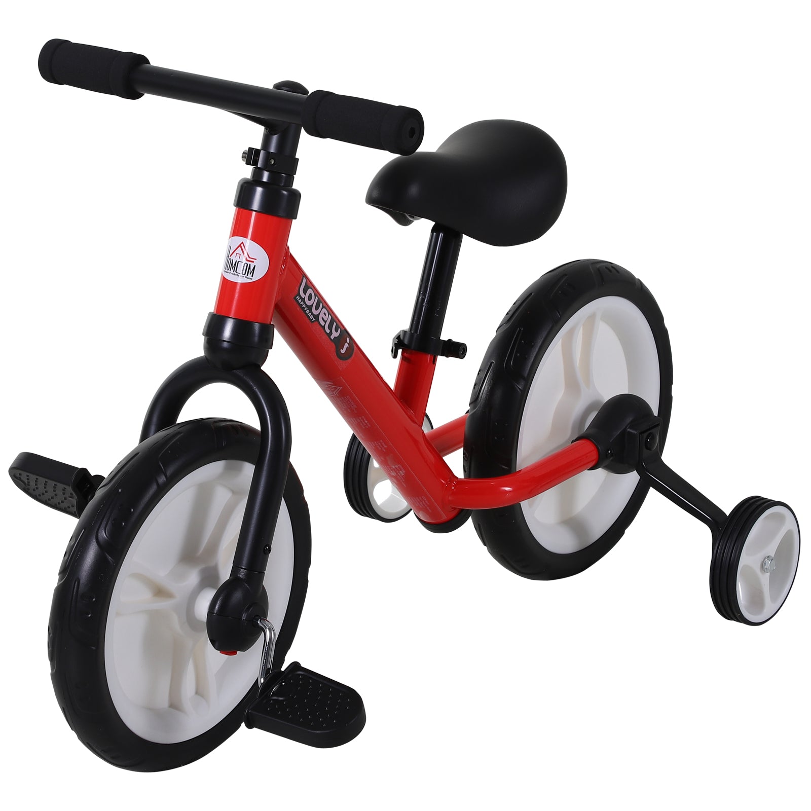 Vélo Enfant draisienne 2 en 1 roulettes et pédales Amovibles Roues 12" Hauteur Selle réglable pour enfants de 2 à 5 ans Acier Rouge