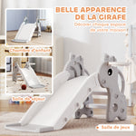 Toboggan pour enfants 3 en 1 en forme de girafe avec panier de basket, escalade et ballon, 106 x 51,5 x 52 cm, gris