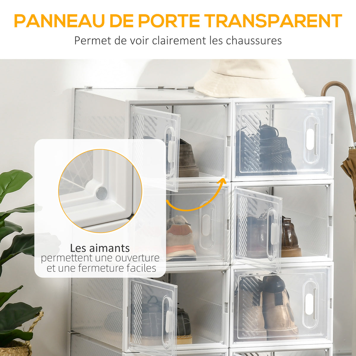 Meuble de rangement modulable, 8 cubes, meuble à chaussures empilables, vêtements, livres, jouets, blanc et transparent
