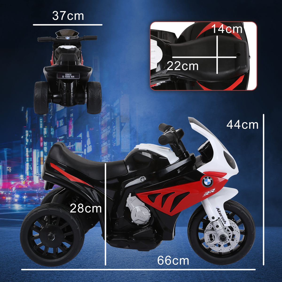 Moto électrique enfants, 3 roues sous licence BMW S1000 RR, 6V et 2,5 Km/h, voiture électrique enfants avec effets lumineux et sonores, moto enfant, charge max. 20 kg, rouge