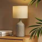 Lampe de Table avec Base en Céramique et Abat-Jour en Lin, Lampe de Chevet Rétro avec Culot E27, Blanc et Sable