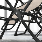 Lot de 2 chaise longue pliable et inclinable avec table d'appoint, porte-gobelets et appuie-têtes, charge 120 kg, beige