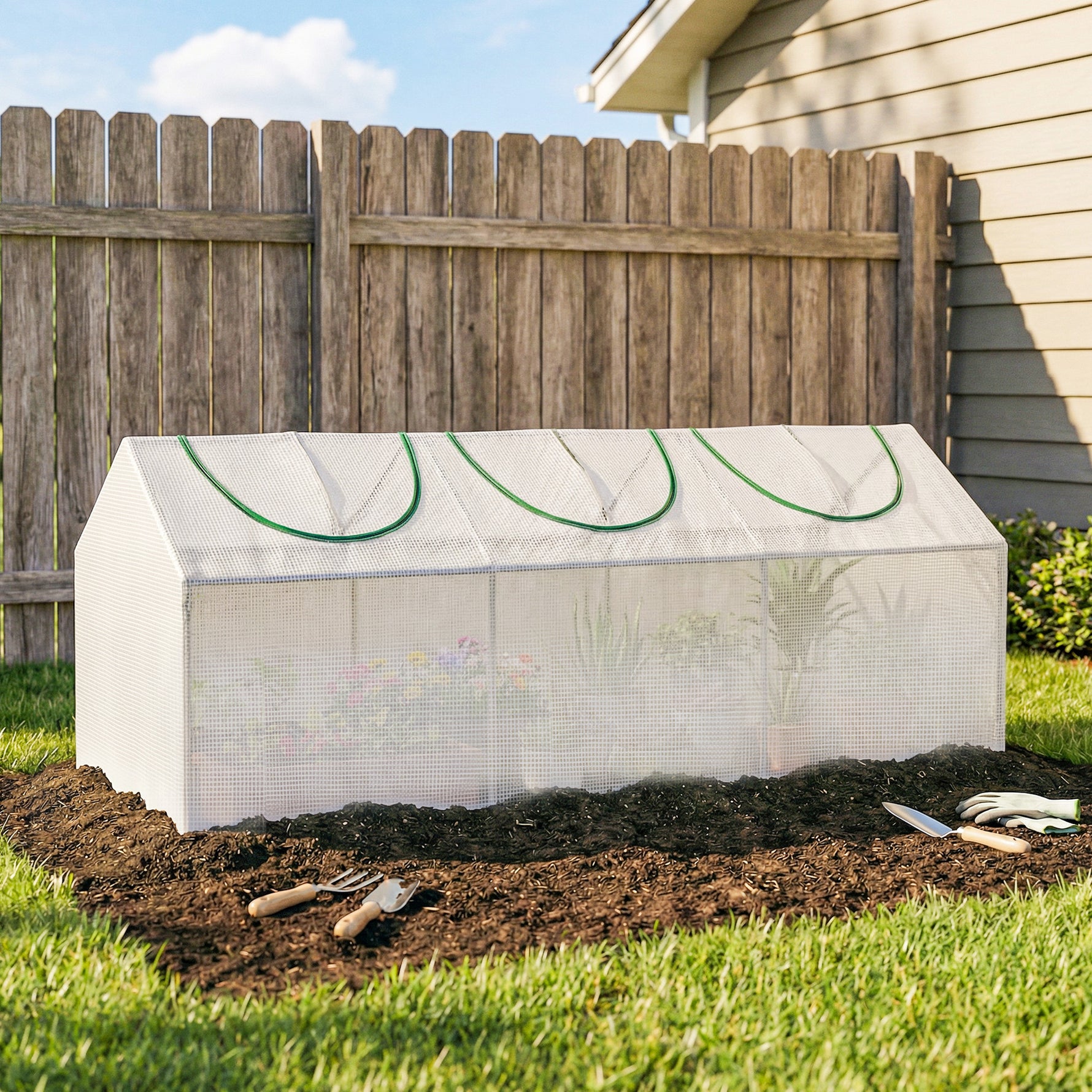 Serre de jardin mini serre 3 fenêtres enroulables couverture en PE haute densité 140 g/m² 180 x 60 x 60 cm blanc