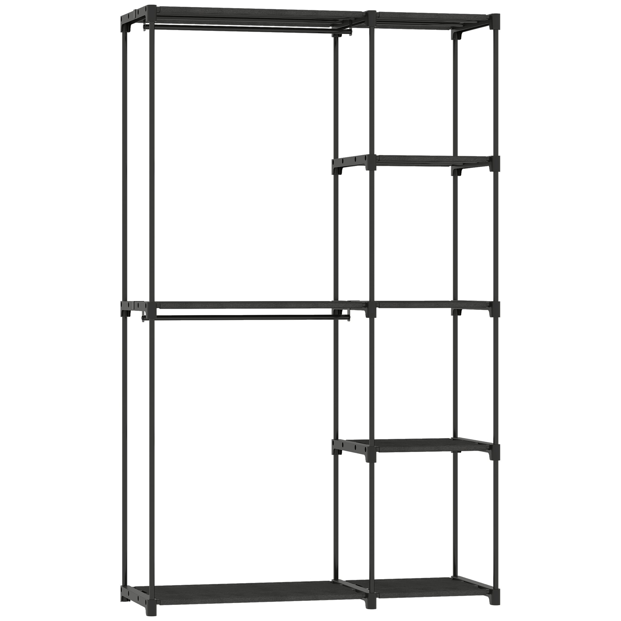 Armoire de rangement, penderie portable avec 2 barres de suspension et 6 étagères, 111 x 43 x 185 cm, noir