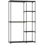 Armoire de rangement, penderie portable avec 2 barres de suspension et 6 étagères, 111 x 43 x 185 cm, noir