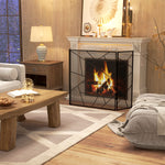 Pare feu cheminée pliable 3 panneaux en acier avec décor géométrique et pieds antidérapants, 135l x 1,2P x 85H cm, noir-1