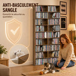 Rangements pour CD et DVD 18 compartiments capacité max. 640 CD/360 DVD 430 Blu-ray 78,5 x 24 x 175 cm noyer foncé