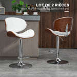 Set of 2 adjustable height bar stools, synthetic upholstery, 53 x 52 x 92-112 cm, white
