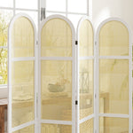 Paravento da interno in legno a 4 pannelli 170 x 160 cm, pieghevole e portatile, motivo intrecciato a mano, bianco