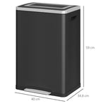 Poubelle de cuisine 2 compartiments de 2 x 20L, poubelle avec pédale, couvercle à fermeture douce 40 x 34,8 x 59 cm noir