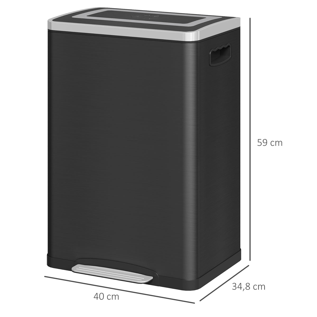 Poubelle de cuisine 2 compartiments de 2 x 20L, poubelle avec pédale, couvercle à fermeture douce 40 x 34,8 x 59 cm noir