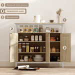 Buffet, meuble de rangement avec 3 portes, compartiment ouvert et 4 étagères réglables, 100 x 35 x 88 cm, bois naturel