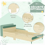 Cama infantil, cama de suelo para niños de 3 a 10 años con barrera de seguridad, somier de láminas incluido, verde