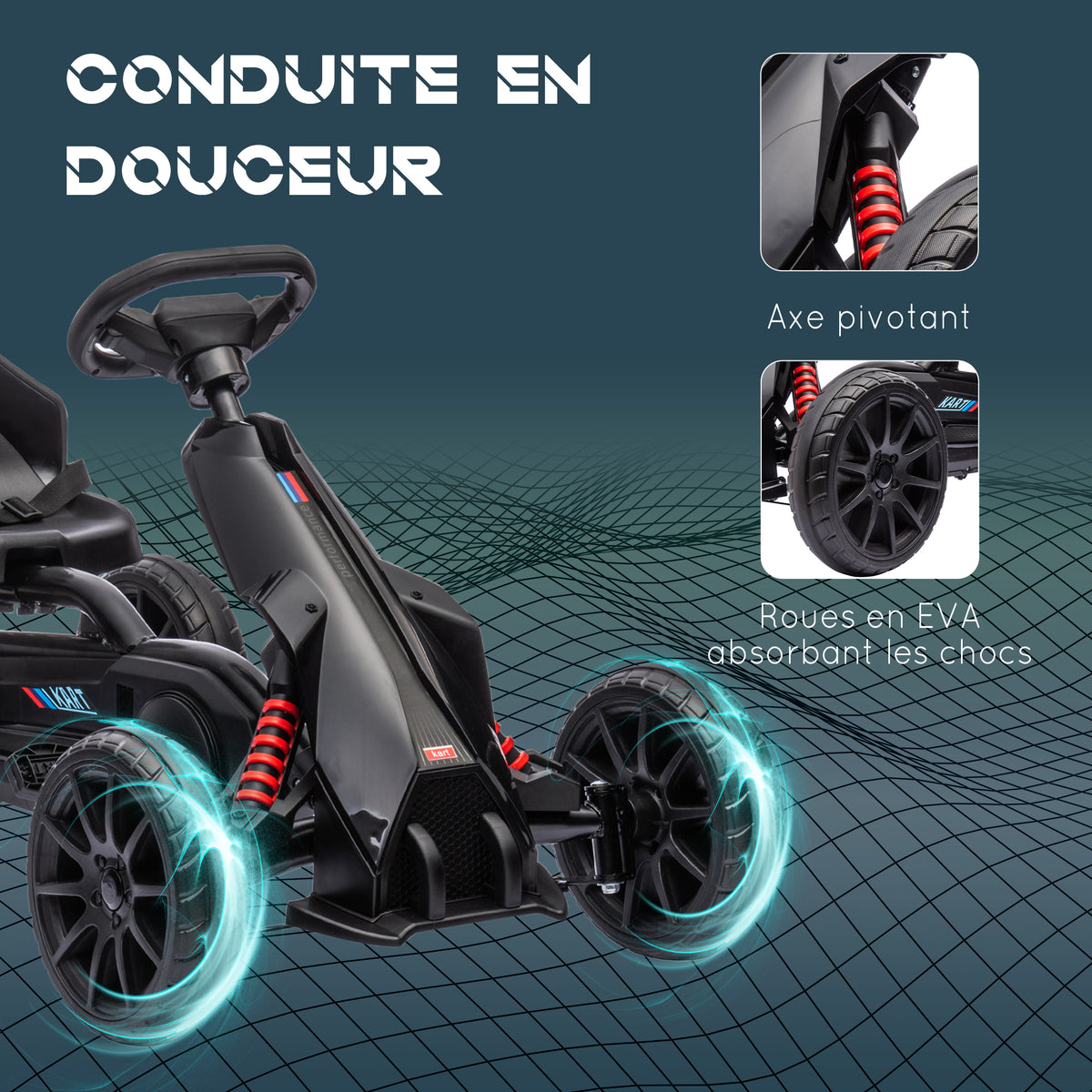 Kart à pédales pour enfants avec siège ajustable 4 positions et roues en EVA 100 x 58 x 58,5 cm noir