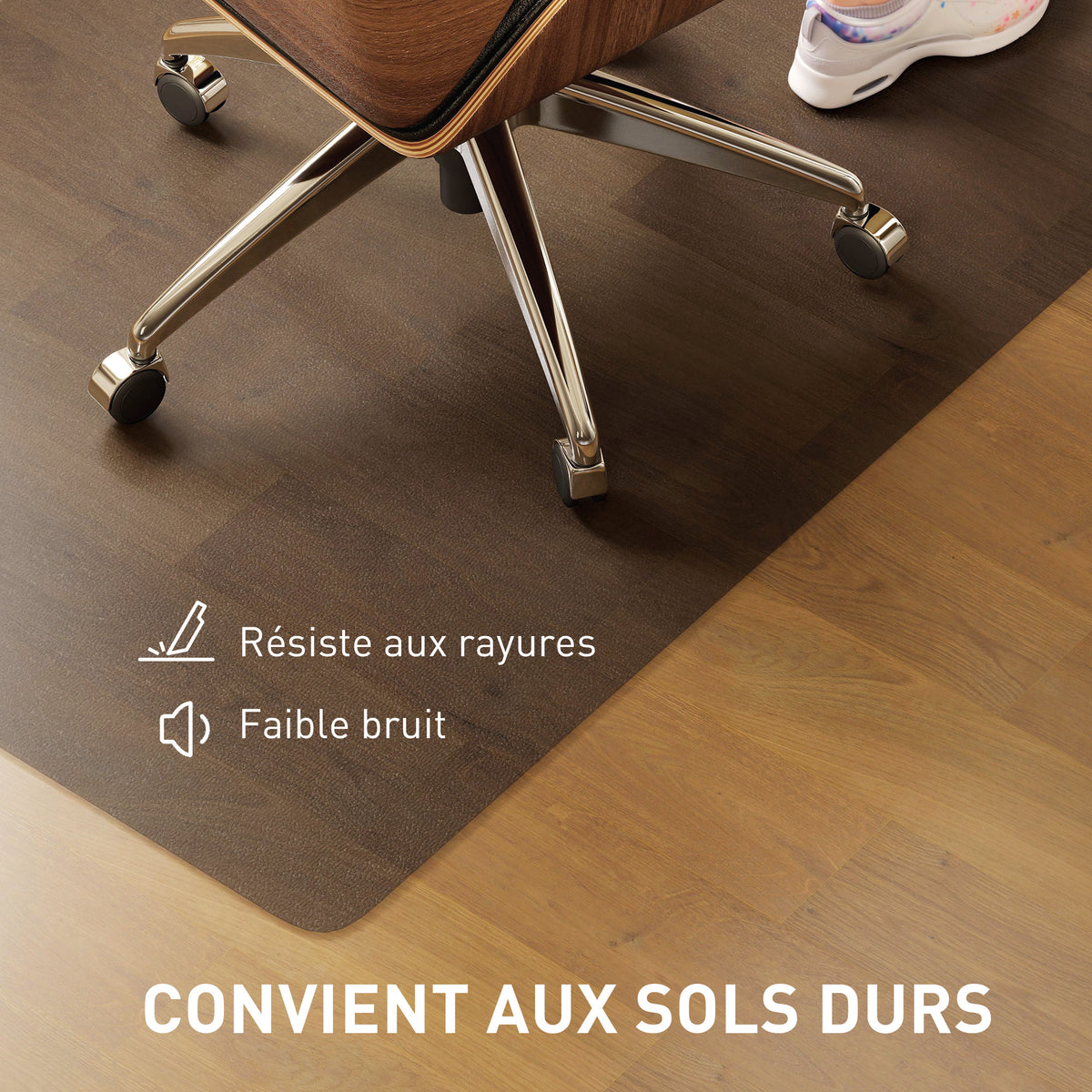 Tapis de chaise de bureau rectangulaire, antidérapants en plastique noir 120x90cm