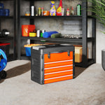Boîte à Outils à 4 Tiroirs, Caisse à Outils en Acier Thermolaqué avec Plateau Amovible, 49,7x25,3x40,7cm, Orange
