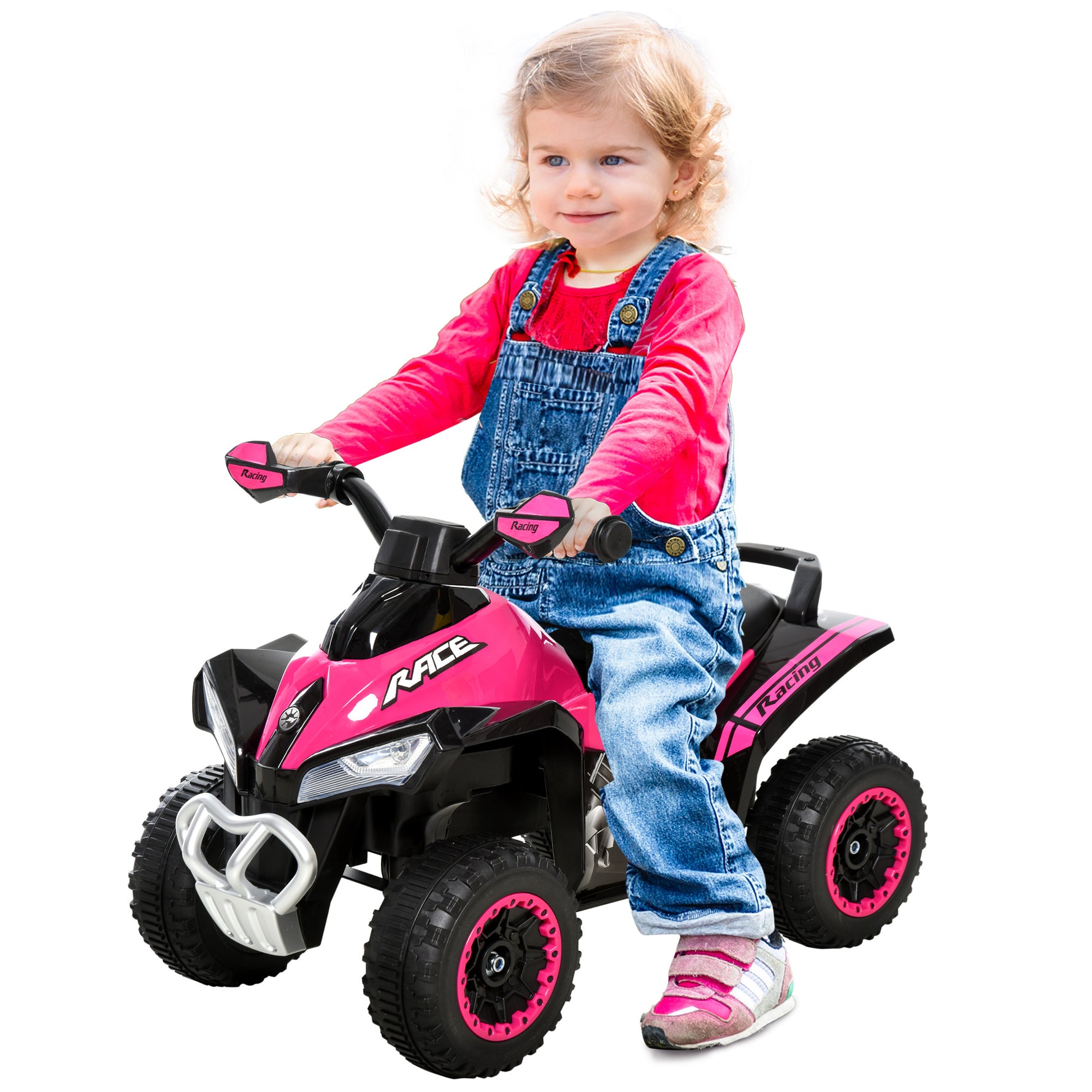 Porteur Enfants SANS Moteur Quad 18-36 Mois dim. 67L x 38l x 44H cm Effets Lumineux et sonores Rose Noir PAS ÉLECTRIQUE
