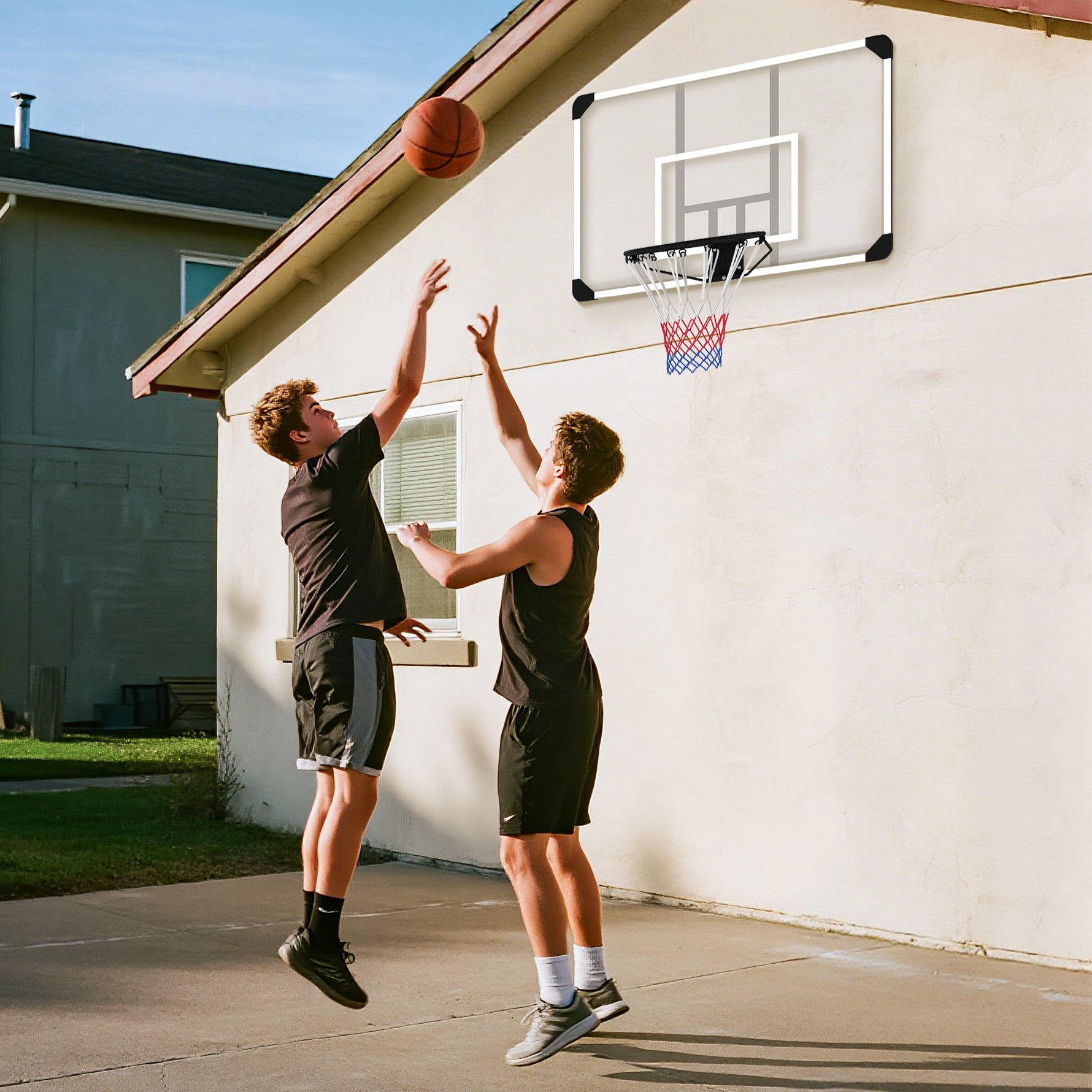 Panier de basketball mural avec panier spécial filet toutes saisons pour l'intérieur et l'extérieur 113x61x73cm blanc