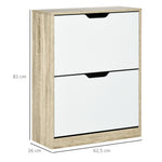 Meuble à chaussures 8 paires, armoire à chaussures étroite, 2 tiroirs rabattables, chêne et blanc
