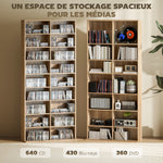Rangements pour CD et DVD 18 compartiments capacité max. 640 CD/360 DVD 430 Blu-ray 78,5 x 24 x 175 cm bois naturel