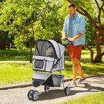 Poussette Buggy Pliable Animaux, Chariot Pliant Chien Chat, Porte-Gobelet Panier De Rangement Inclus, Roues Avec Frein, Tissu 600D Oxford Acier, 75 x 45 x 97 cm Gris