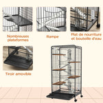 Cage pour Petits Animaux Roulante 5 Rampes 5 Plates-formes Plat et Bouteille d'Eau 250 ml Bac Inférieur Amovible