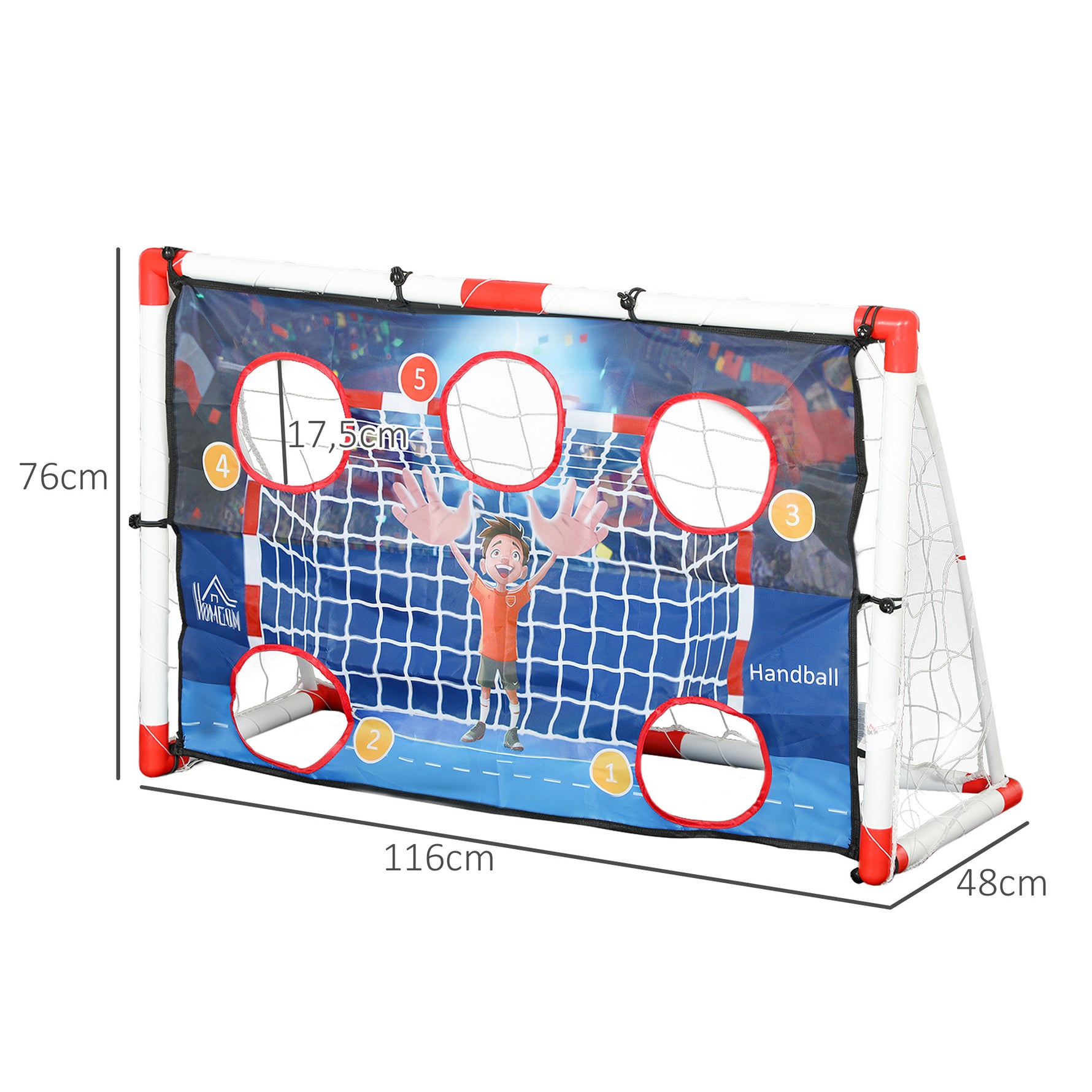 Cage de handball enfant exterieur but 5 zones cibles ballon de handball gonflable pompe 116 x 48 x 76 cm blanc