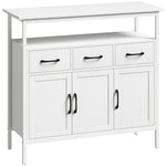 Buffet cuisine, meuble de rangement, 3 portes, 3 tiroirs, compartiment ouvert et étagères réglables, 95x35x88cm, blanc