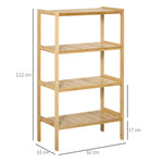 Étagère de rangement, étagère en bambou à 4 niveaux, bibliothèque pour salon, chambre et bureau,62 x 33 x 112 cm, bois naturel