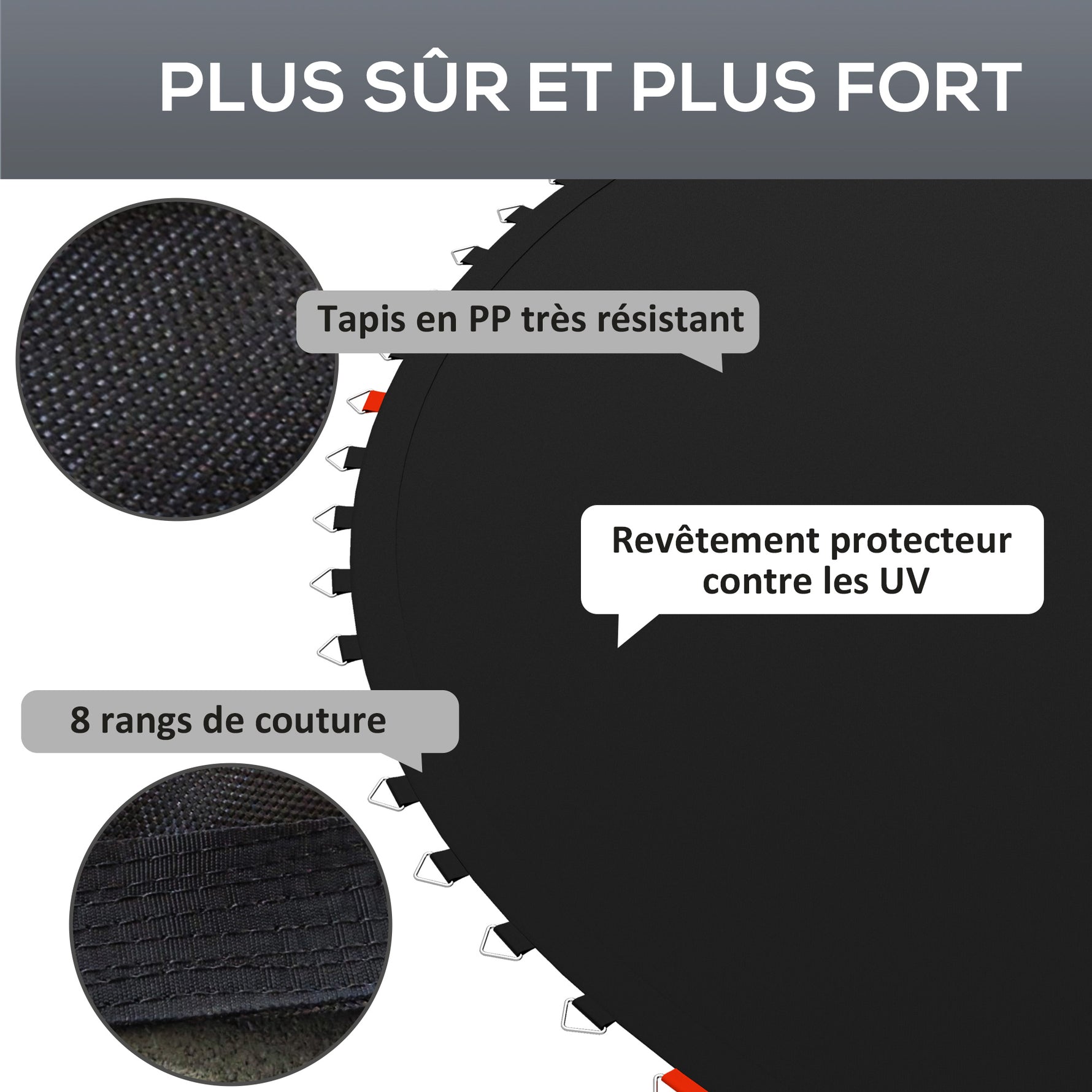 Tapis de rechange pour trampoline tapis de saut de remplacement, compatible trampoline Ø 2,4 m et ressorts de 14 cm
