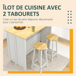 Desserte îlot de cuisine avec 2 tabourets plan de travail rabattable 2 placards avec 4 portes design moderne blanc