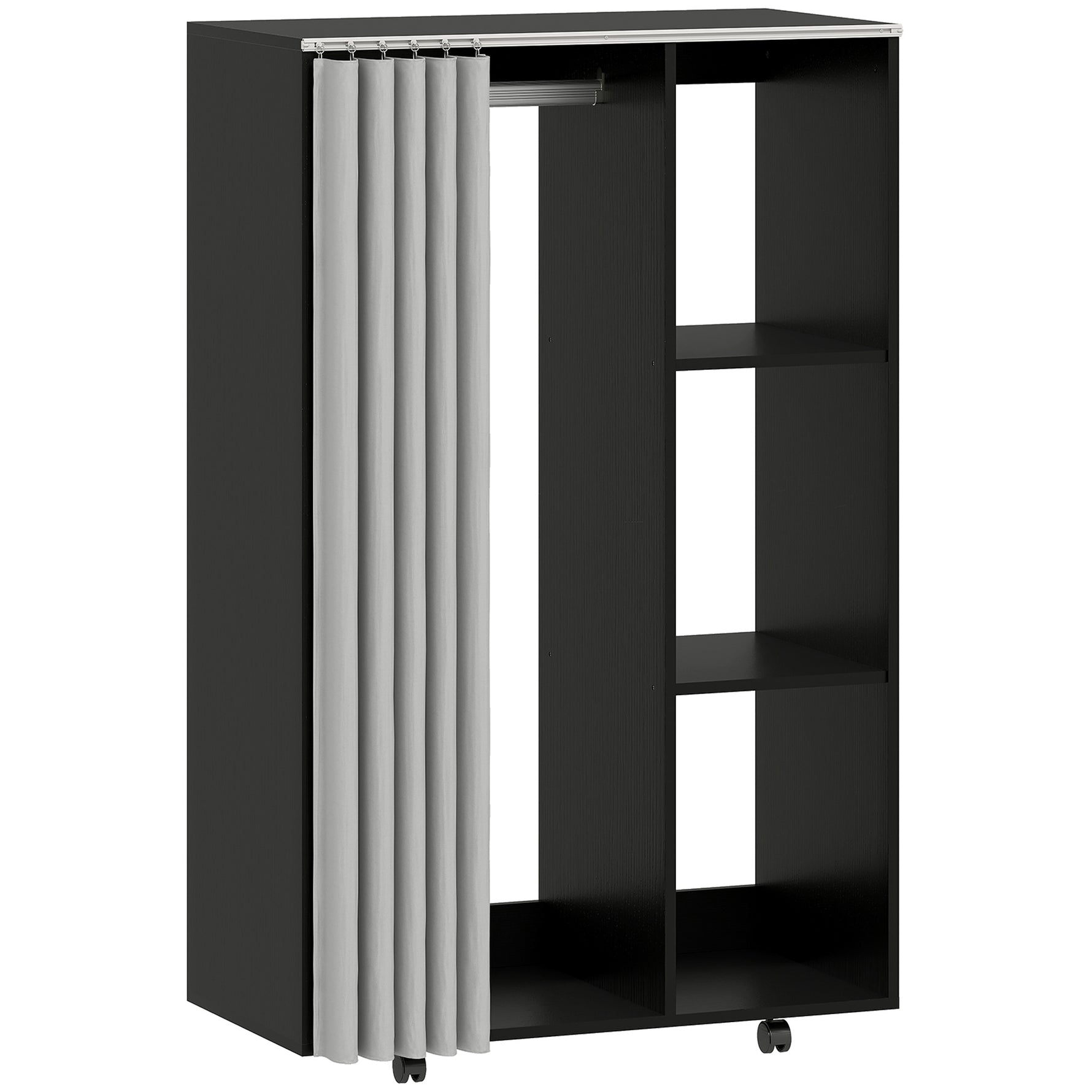Armoire penderie vêtement dressing mobile 4 roulettes tringle à vêtements et étagères ouvertes 80 x 40 x 128 cm noir