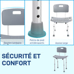 Chaise de Douche siège de Douche Ergonomique Hauteur réglable Pieds antidérapants Charge Max. 136 Kg alu HDPE