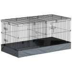 Cage pour petits animaux 2 en 1 avec dessus amovible enclos lapin 2 zones séparées rampe 121 x 61 x 61 cm en acier noir