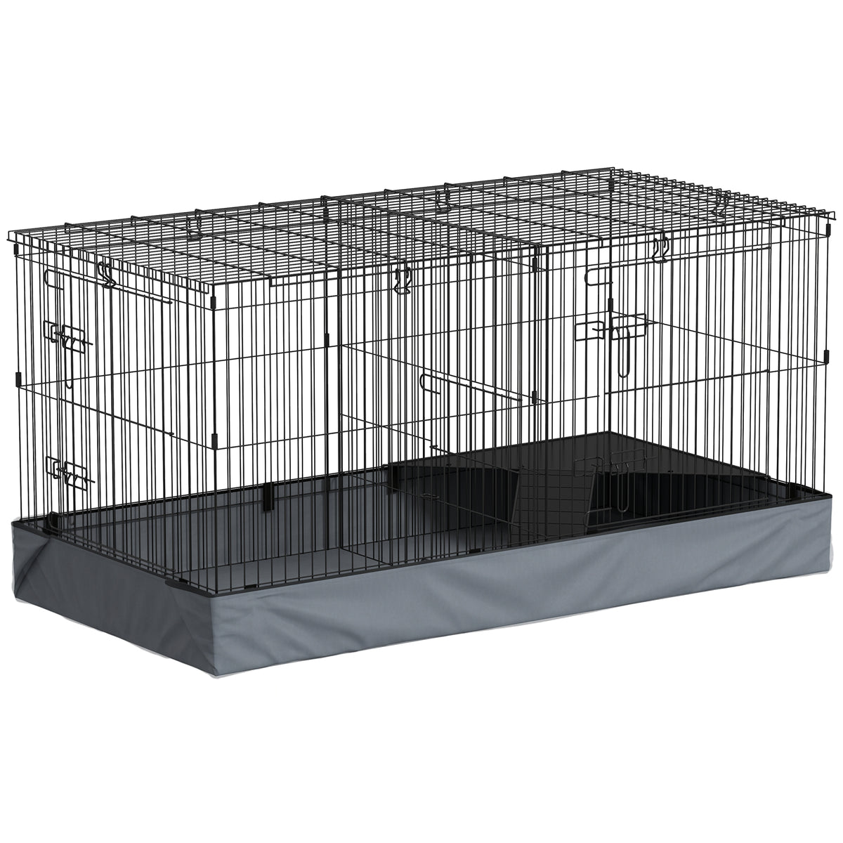 Cage pour petits animaux 2 en 1 avec dessus amovible enclos lapin 2 zones séparées rampe 121 x 61 x 61 cm en acier noir