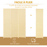 Paravent en bois séparateur de pièce closion de séparation pliable 3 panneaux 135 x 180 cm bois naturel