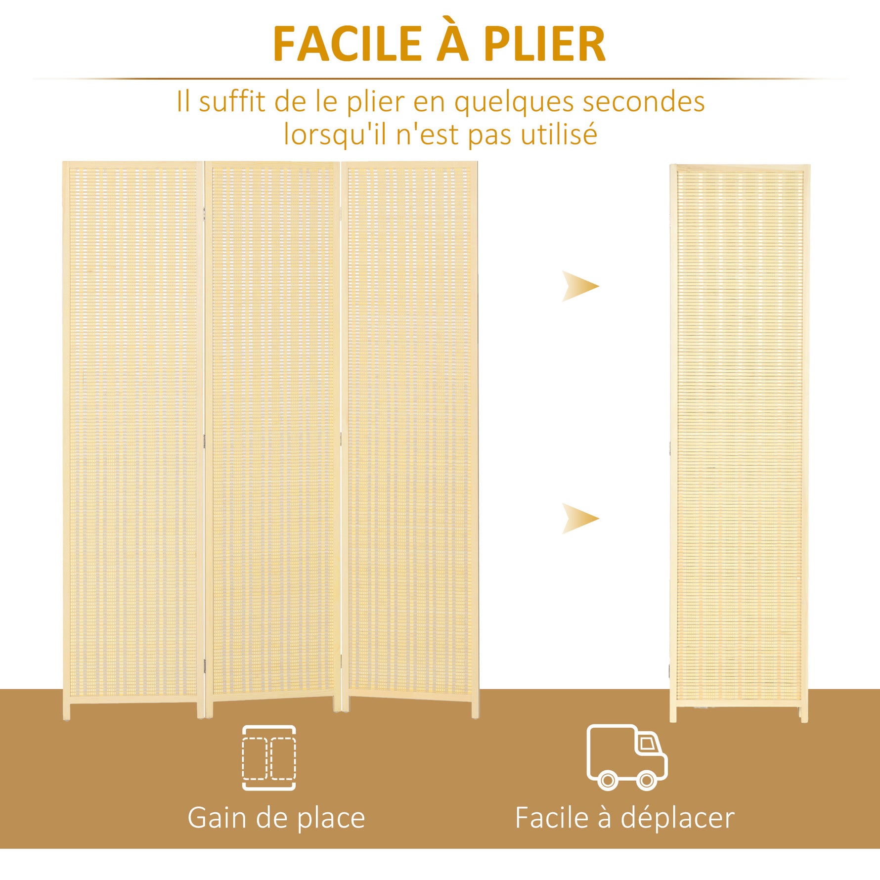 Paravent en bois séparateur de pièce closion de séparation pliable 3 panneaux 135 x 180 cm bois naturel