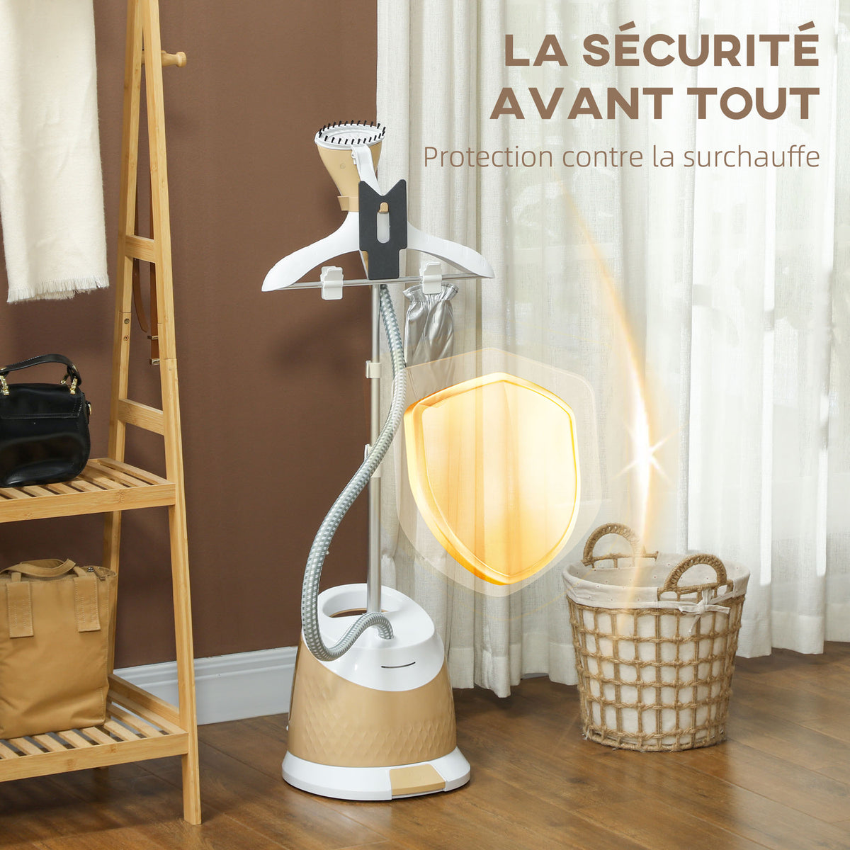 Défroisseur vapeur vertical 1800 W 36 g/min, steamer autonomie 50 min, réservoir d'eau de 1,8 L, 32 x 32 x 32 cm, or