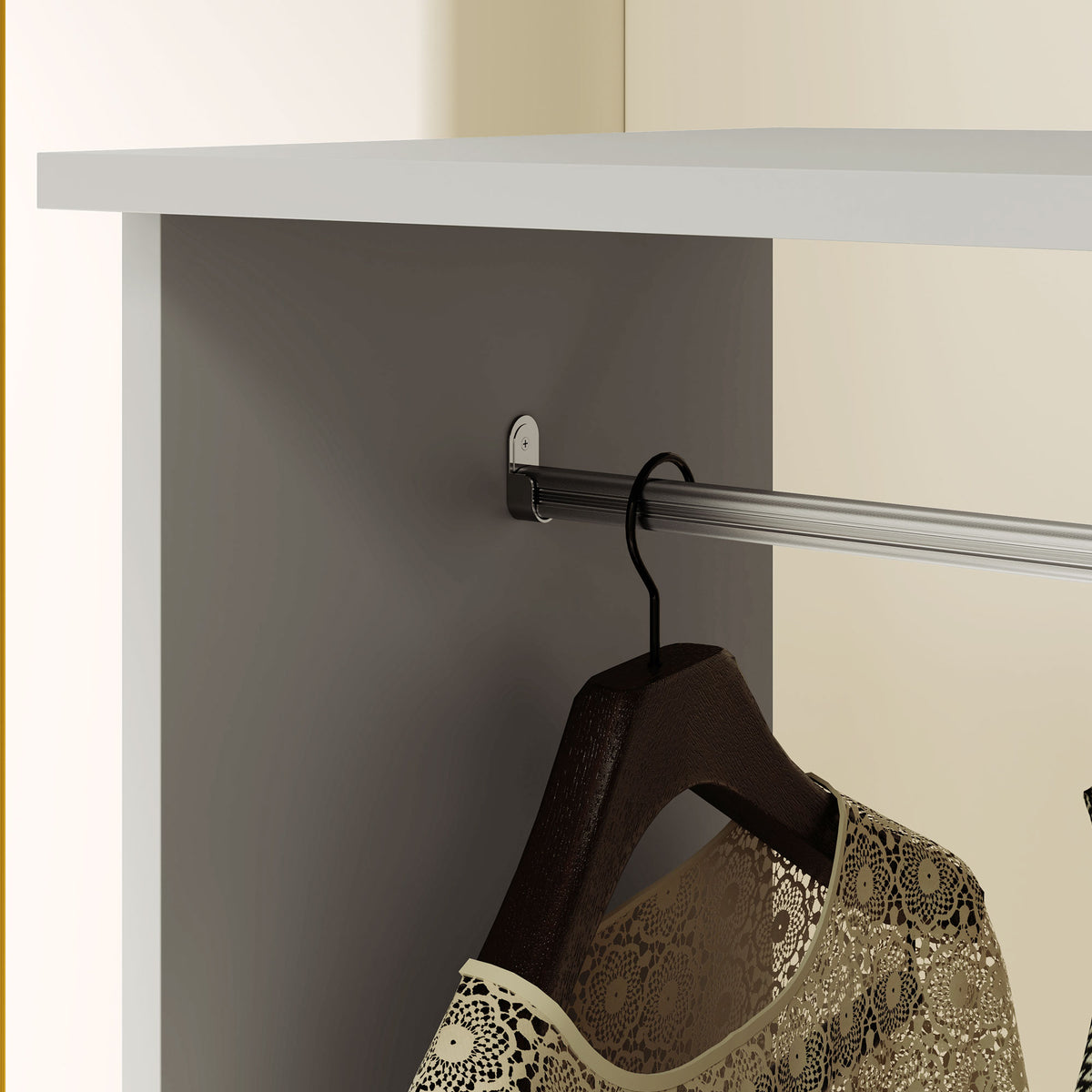 Armoire penderie meuble de rangement mobile 4 roulettes avec tringle à vêtements et étagères ouvertes, gris